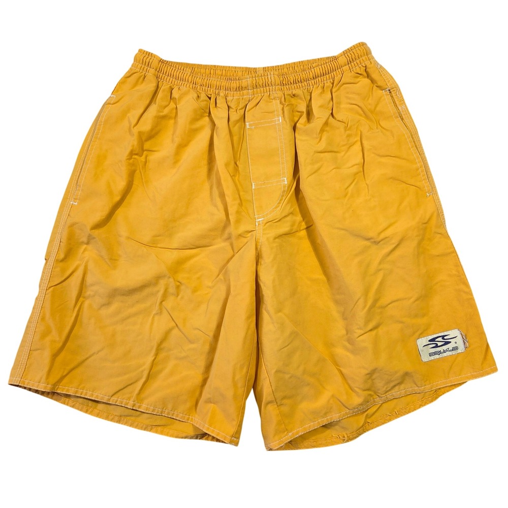 Vintage Squalo Board Shorts Men Y2k Mustard Yellow Swim Trunks Skater Punk 2000s